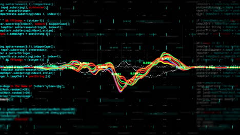 Animation-Von-Daten-Und-Farbenfroher-Grafikverarbeitung-über-Einem-Raster-Auf-Schwarzem-Hintergrund