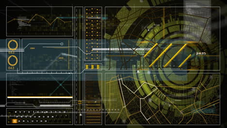 Animation-of-data-processing-over-scope-scanning-on-black-background