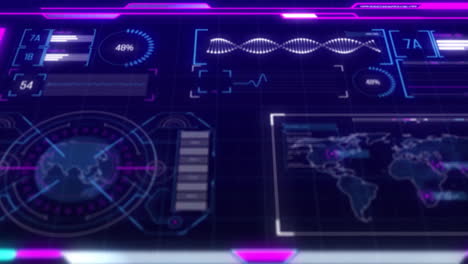 Animación-Del-Globo-Y-Del-Mapa-Mundial-Sobre-El-Procesamiento-De-Datos-Científicos