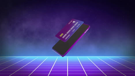 Animation-of-credit-card-and-smartphone-over-black-background