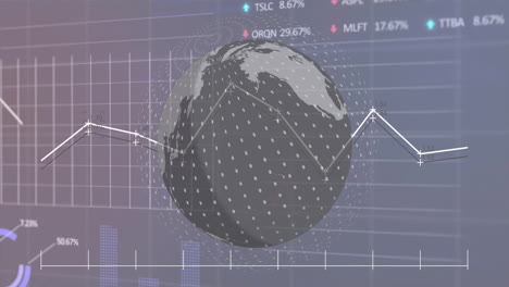 Animación-Del-Globo-Terráqueo-Y-Procesamiento-De-Datos-Digitales-Sobre-Fondo-Negro.