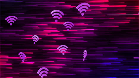 Animation-of-wifi-icons-over-light-trails-on-black-background