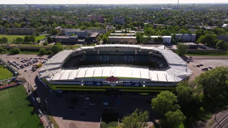 Cinematic-Establishing-Drone-Shot-Above-Lillekula-Stadium---Largest-Arena-in-Estonia