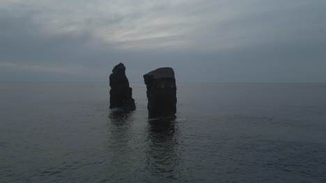 Stacks-front-of-Mosteiros-beach,-Ponta-Delgada-on-Portuguese-island-of-Sao-Miguel-in-Azores