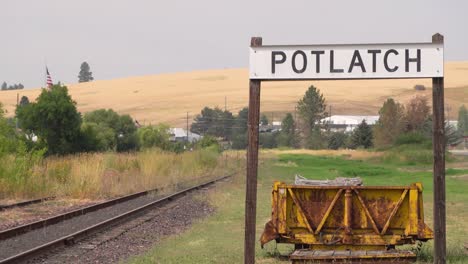 The-sign-at-the-historical-town-of-Potlatch-in-Idaho