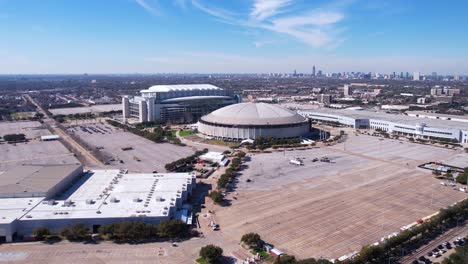 Aerial-View-of-NRG-Football-Stadium-and-Rodeo-Arena,-Houston-Texas-USA