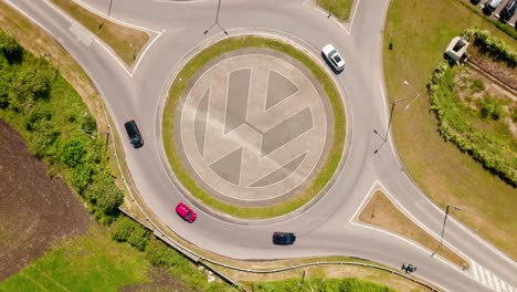 Aerial-view-of-Volkswagen-sign-made-at-roundabout