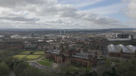 Scotland-Glasgow-Skyline-with-famous-Glasgow-landmarks,-The-OVO-Hydro,-SEC-Armadillo-and-Finnieston-Crane