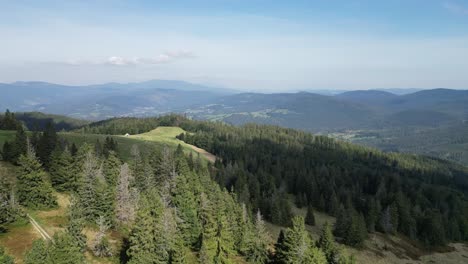 Paisaje-De-Montaña-Durante-Un-Día-De-Verano-Con-Picos-Montañosos,-Bosques,-Exuberante-Vegetación-Y-árboles