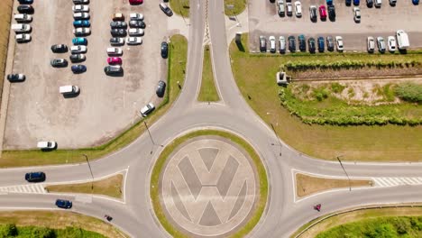 Aerial-view-of-Volkswagen-Slovakia-plant,-logistics-park-and-warehouse