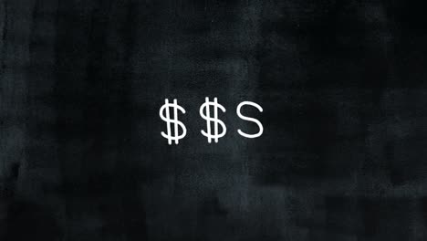 Three-small-chalk-money-dollar-signs-on-black-board