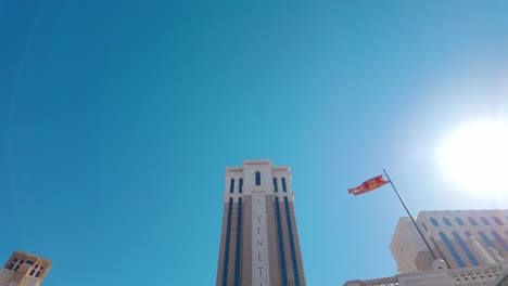 Pan-Down-From-Blue-Sky-To-Reveal-Rialto-Bridge-At-The-Venetian-Hotel-In-Las-Vegas