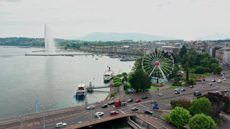 Hermosa-Antena-Del-Puente-Pont-Du-Mont-blanc-En-Ginebra,-Suiza