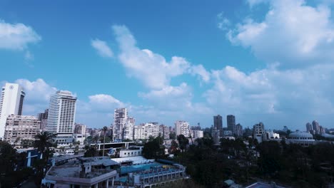 View-of-Cairo,-Egypt-and-the-Nile-River-as-seen-from-a-hotel-balcony