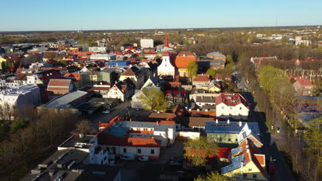 Aerial-View-of-Pärnu's-Historic-City-Center-in-Golden-Hour