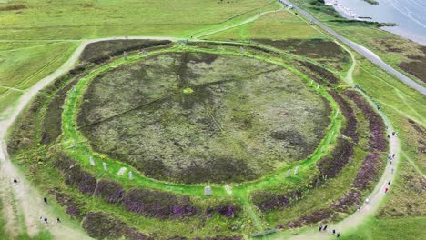 Drone-Shot,-Ring-of-Brodgar,-Neolithic-Landmark-on-Mainland-Island,-Orkney,-Scotland-UK