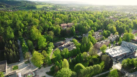 Aerial-View-of-Concert-Stage-in-Park-at-Sunset