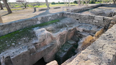 Ground-level-shot-of-ancient-ruins-in-Pafos,-Cyprus