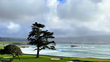 18th-hole-at-Pebble-Beach-Golf-Course---dramatic-seascape-and-cloudscape-time-lapse