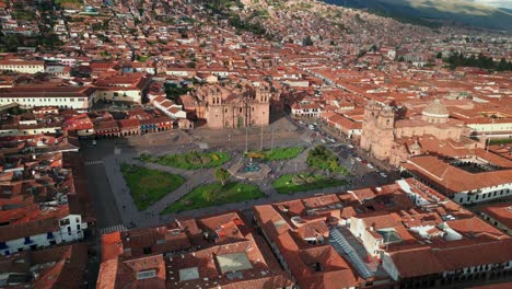 sunset-at-Cusco-Main-Square-in-this-descending-drone-view