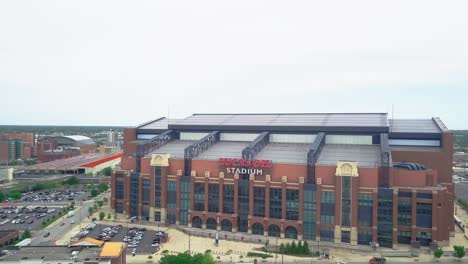 Aerial-view-descending-towards-Lucas-oil-stadium-Indianapolis-downtown-Indiana