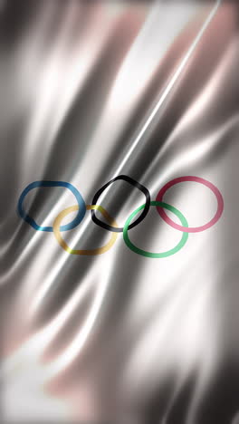 Olympics-Rings-Logo-on-white-background,-Vertical-full-frame,-glossy,-elegant-silky-texture,-movie-like-look,-realistic-4K-CG-animation,-slow-motion-fluttering,-seamless-loop-able