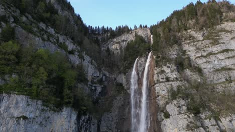 Waterfall-Seerenbach-Falls-establish-shot-cold-spring-water-cascade-Switzerland