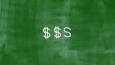 Drei-Kleine-Kreide-Geld-Dollarzeichen-Auf-Grüne-Tafel
