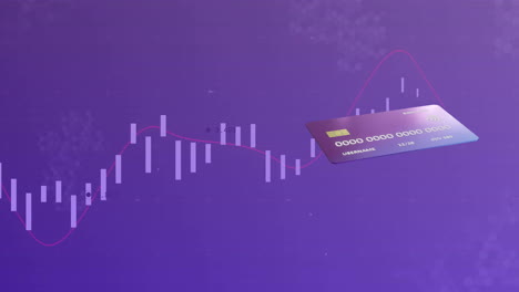 Animation-of-credit-card-over-data-processing-on-purple-background