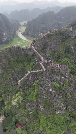 Mua-Cave-Viewpoint,-Ninh-Binh,-Vietnam---Aerial-View-of-Rugged-Pathway