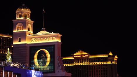 Las-Vegas-USA,-Bellagio-and-Caesars-Palace-Hotels-and-Casinos-in-LIghts-at-Night