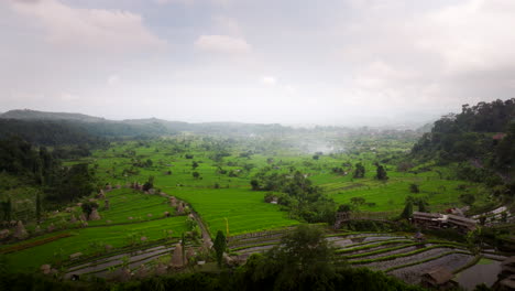 Niebla-Matutina-En-La-Terraza-De-Arroz-Sidemen-En-Bali,-Indonesia