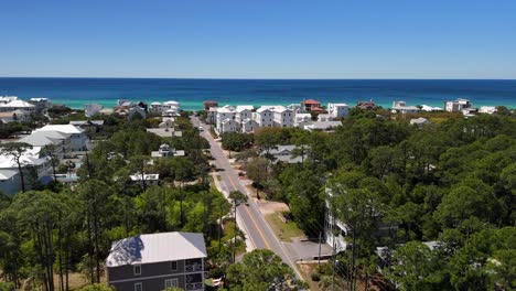 30A-Beach-Houses-On-Sunny-Day-In-Santa-Rosa-Beach,-Florida,-USA