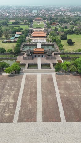 Hue-Imperial-Citadel,-Vietnam---Flag-Tower-Aerial-View,-vertical