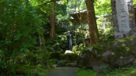 Incredible-cinematic-slow-motion-push-in-toward-waterfall-inside-lush-green-forest