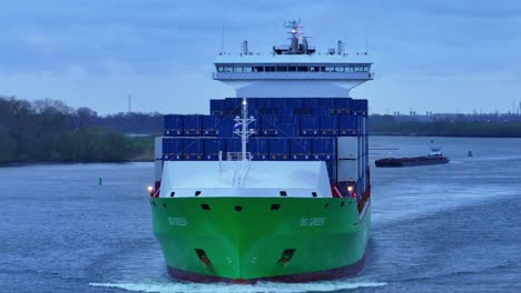 Containership-Vessel-On-The-Sea-Of-Barendrecht-Near-Rotterdam,-South-Holland,-Netherlands