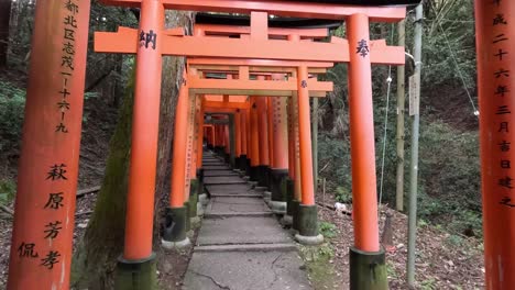 Puertas-Torii-Bermellones-Y-Escaleras-En-Fushimi-Inari-Taisha-En-Kioto,-Japón