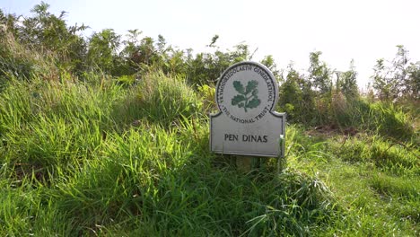 Pen-Dinas-Zeichen-Im-Grünland-Von-Dinas-Island,-Wales,-Großbritannien