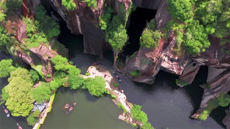 Aerial-photo-of-Donghu-Lake-in-Shaoxing,-Zhejiang,-China,-formed-after-thousands-of-years-of-artificial-mining,-showcasing-beautiful-and-spectacular-artificial-landscapes