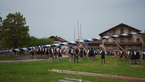 Junge-Männer-Stellen-Einen-Traditionellen-Bayerischen-Maibaum-Auf