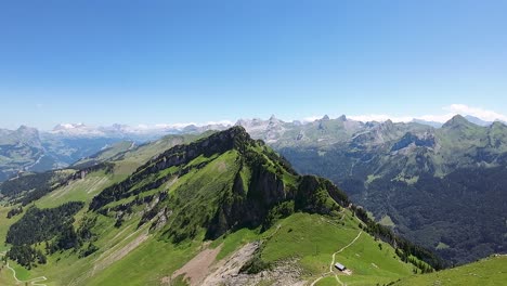 Flight-towards-Swiss-mountains-at-Fronalpstock,-Switzerland,-Europe