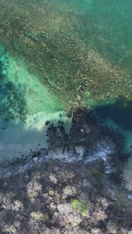 Vertikale-Luftaufnahmen-Von-Korallen-Und-Riffen,-Die-Die-Küste-Von-Huatulco-Schmücken