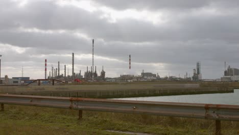 Dunkirk,-France---A-View-of-the-Industrial-Port-on-a-Cloudy-Afternoon---Wide-Shot