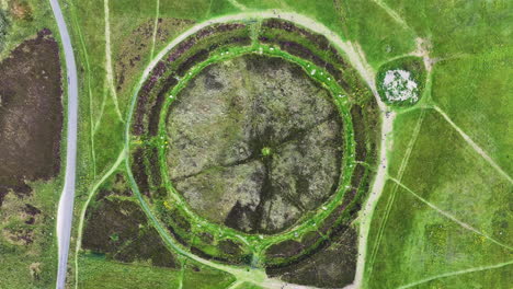 Birdseye-Aerial-View,-Ring-of-Brodgar,-Prehistoric-Neolithic-Landmark-od-Scotland-UK