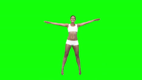 Brunette-woman-jumping-in-slow-motion