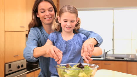 Mutter-Und-Tochter-Mischen-Einen-Salat