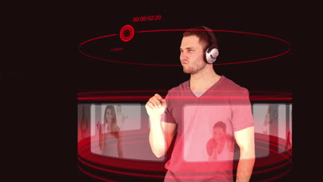 Un-Hombre-Con-Auriculares-Interactuando-Con-Una-Interfaz-3d