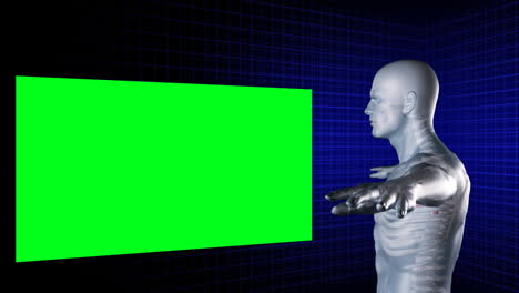 Digital-man-rotates-with-his-arms-outstretched-while-green-screens-appear-around-him