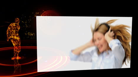 Ein-3D-Bild,-Das-Tanzt,-Während-Eine-Frau-Mit-Kopfhörern-Herumspringt