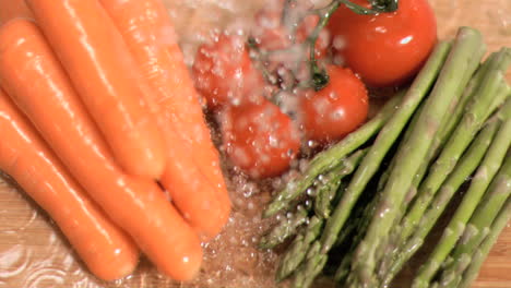 Water-raining-on-vegetables-in-super-slow-motion